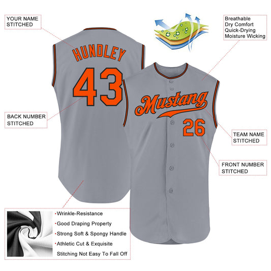 Custom Gray Orange-Black Authentic Sleeveless Baseball Jersey - Sky-Custom
