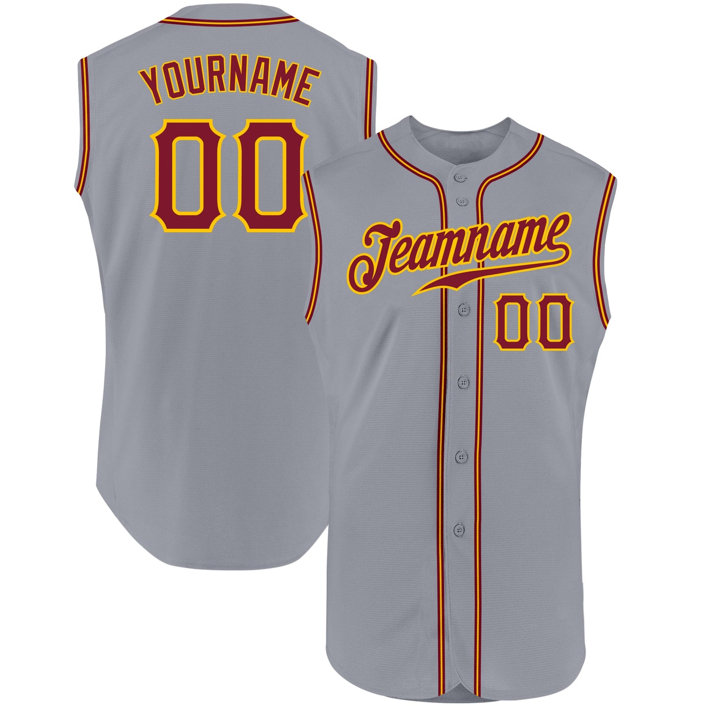 Custom Gray Crimson-Gold Authentic Sleeveless Baseball Jersey - Sky-Custom