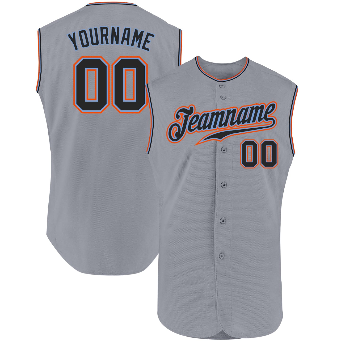 Custom Gray Black-Powder Blue Authentic Sleeveless Baseball Jersey - Sky-Custom