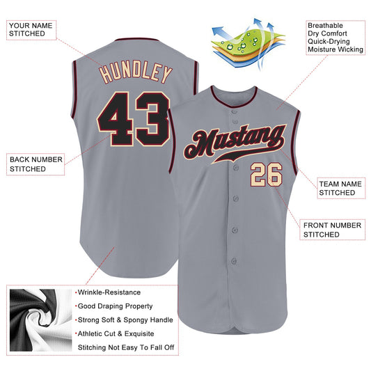 Custom Gray Black-Cream Authentic Sleeveless Baseball Jersey - Sky-Custom