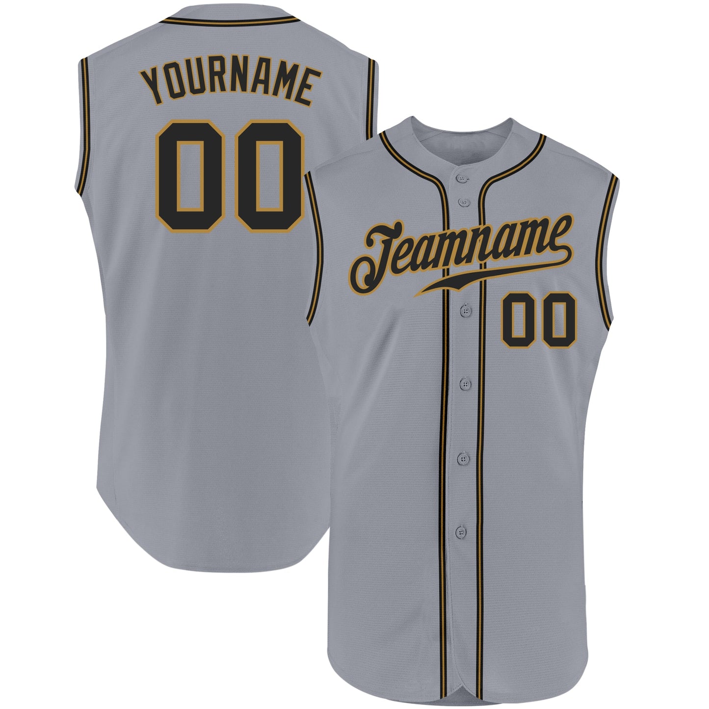 Custom Gray Black-Old Gold Authentic Sleeveless Baseball Jersey - Sky-Custom