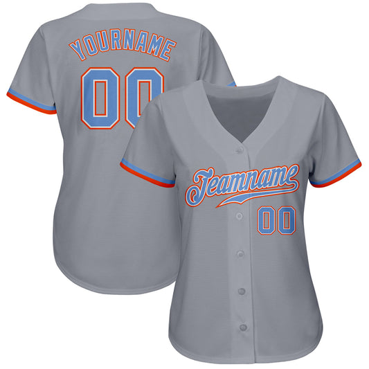 Custom Gray Powder Blue White-Orange Authentic Baseball Jersey - Sky-Custom