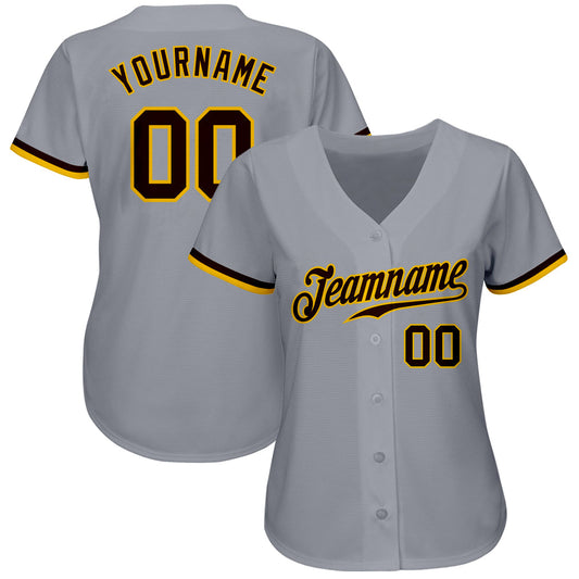 Custom Gray Brown-Gold Authentic Baseball Jersey - Sky-Custom