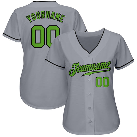 Custom Gray Neon Green-Black Authentic Baseball Jersey - Sky-Custom