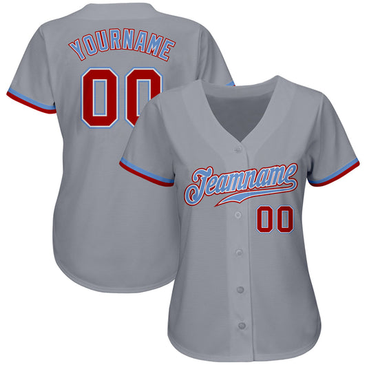 Custom Gray Red White-Light Blue Authentic Baseball Jersey - Sky-Custom