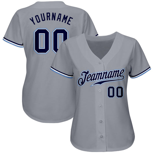 Custom Gray Navy White-Light Blue Authentic Baseball Jersey - Sky-Custom