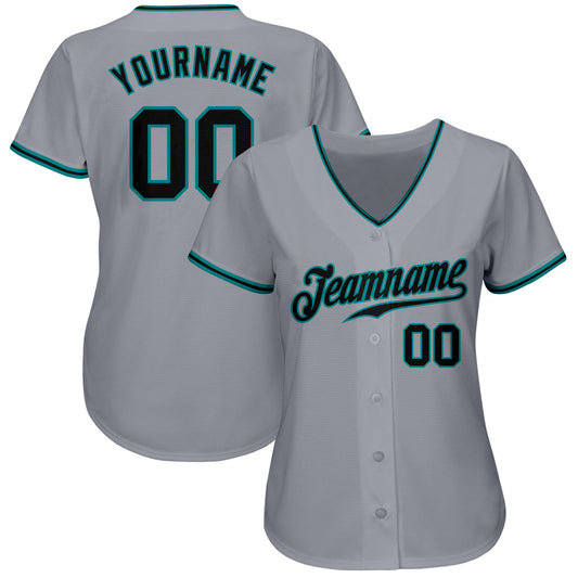 Custom Gray Black-Teal Authentic Baseball Jersey - Sky-Custom