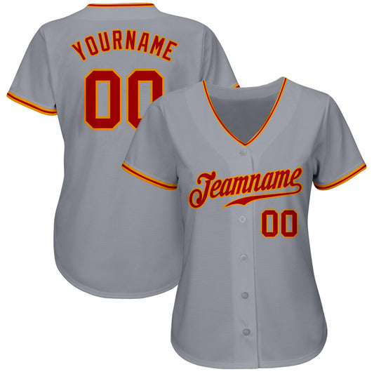 Custom Gray Red-Gold Authentic Baseball Jersey - Sky-Custom