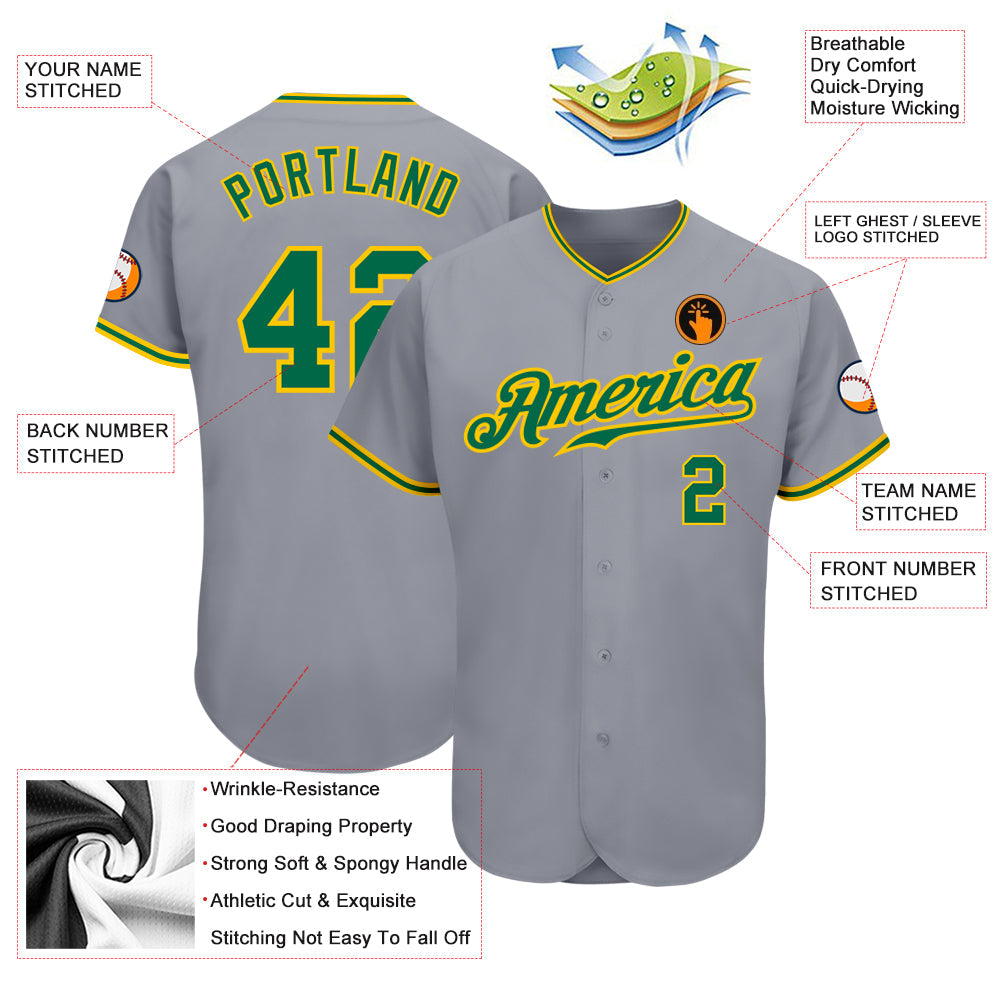 Custom Gray Kelly Green-Gold Authentic Baseball Jersey - Sky-Custom