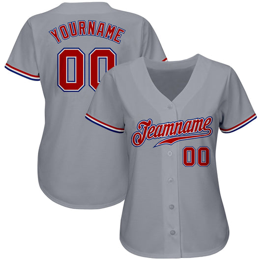 Custom Gray Red White-Royal Authentic Baseball Jersey - Sky-Custom