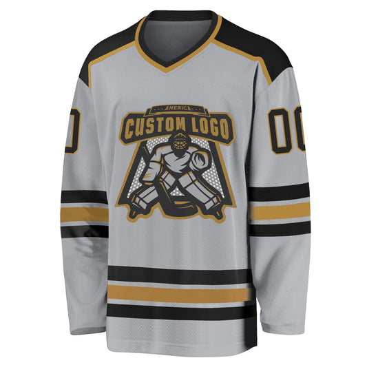 Custom Gray Black-Old Gold Hockey Jersey - Sky-Custom