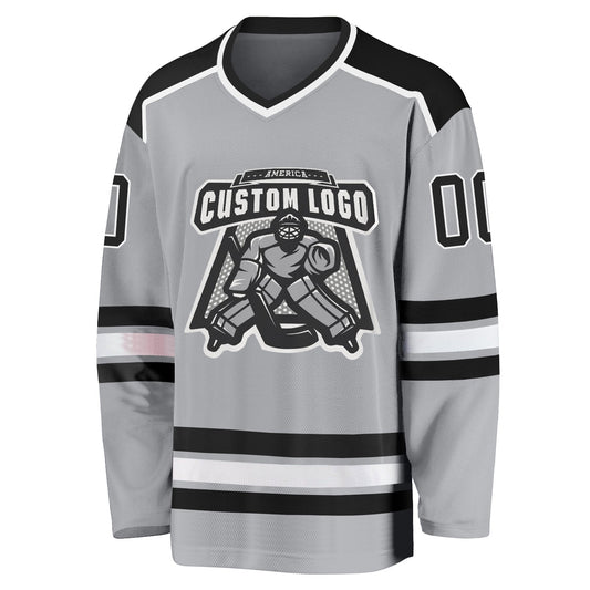 Custom Gray Black-White Hockey Jersey - Sky-Custom