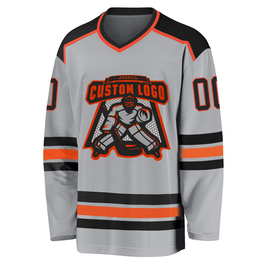 Custom Gray Black-Orange Hockey Jersey - Sky-Custom