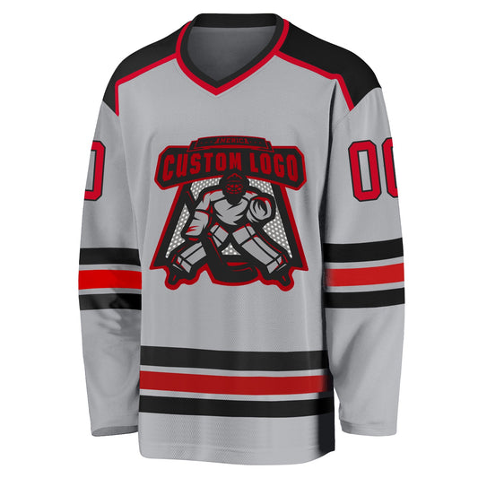 Custom Gray Red-Black Hockey Jersey - Sky-Custom