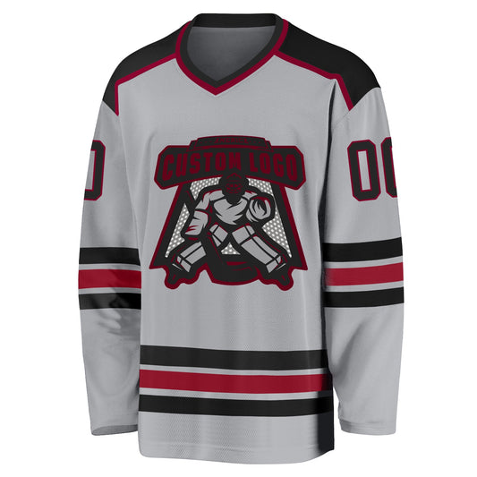 Custom Gray Black-Maroon Hockey Jersey - Sky-Custom