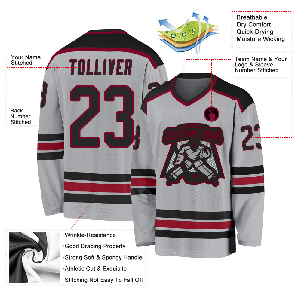 Custom Gray Black-Maroon Hockey Jersey - Sky-Custom