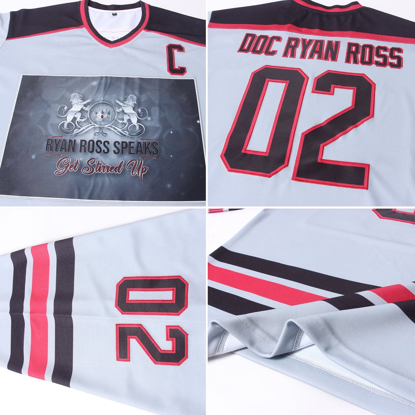 Custom Gray Black-Maroon Hockey Jersey - Sky-Custom