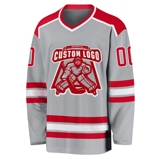 Custom Gray Red-White Hockey Jersey - Sky-Custom