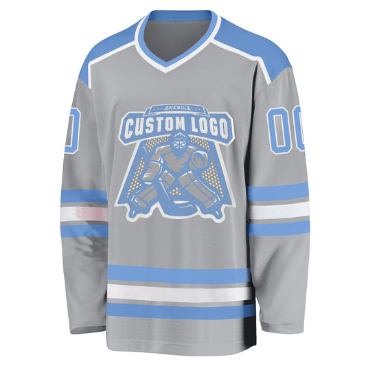 Custom Gray Light Blue-White Hockey Jersey - Sky-Custom