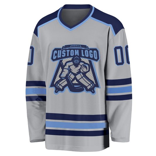 Custom Gray Navy-Light Blue Hockey Jersey - Sky-Custom