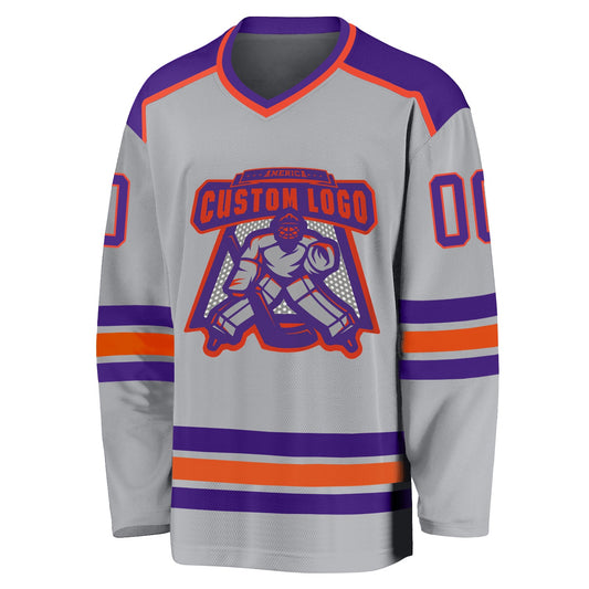 Custom Gray Purple-Orange Hockey Jersey - Sky-Custom