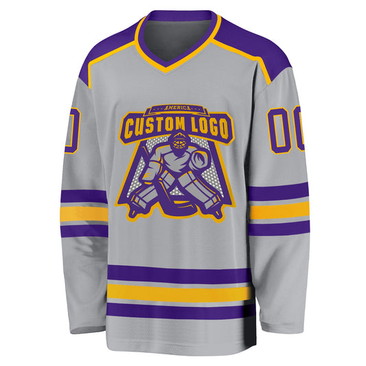 Custom Gray Purple-Gold Hockey Jersey - Sky-Custom