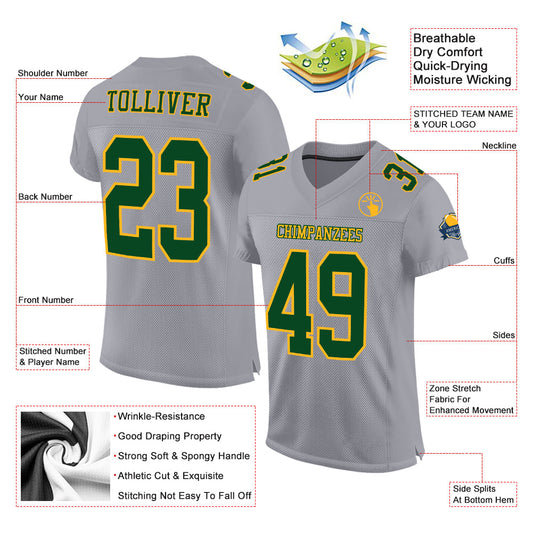 Custom Gray Green-Gold Mesh Authentic Football Jersey - Sky-Custom