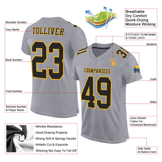 Custom Gray Black-Gold Mesh Authentic Football Jersey - Sky-Custom