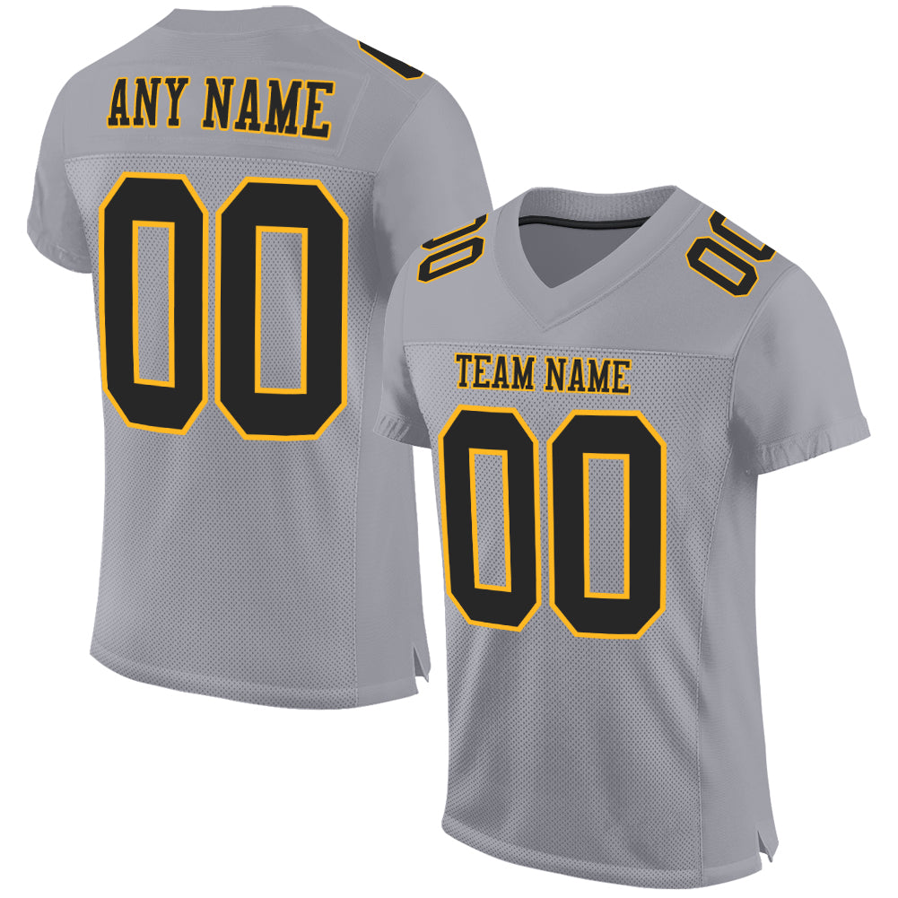 Custom Gray Black-Gold Mesh Authentic Football Jersey - Sky-Custom