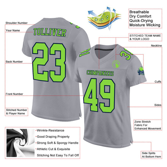 Custom Gray Neon Green-Navy Mesh Authentic Football Jersey - Sky-Custom