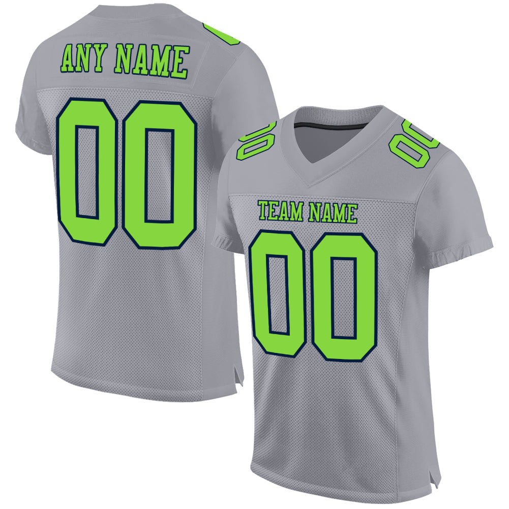Custom Gray Neon Green-Navy Mesh Authentic Football Jersey - Sky-Custom