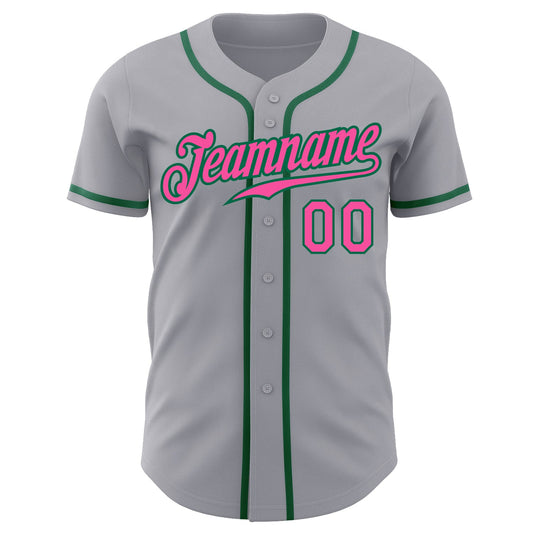 Custom Gray Pink-Kelly Green Authentic Baseball Jersey - Sky-Custom