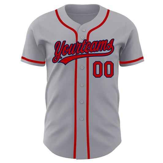 Custom Gray Red-Navy Authentic Baseball Jersey - Sky-Custom