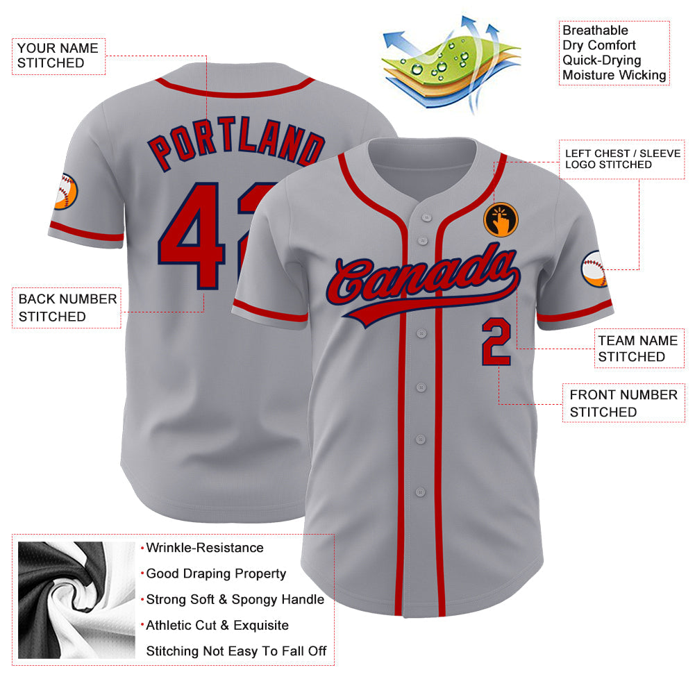 Custom Gray Red-Navy Authentic Baseball Jersey - Sky-Custom