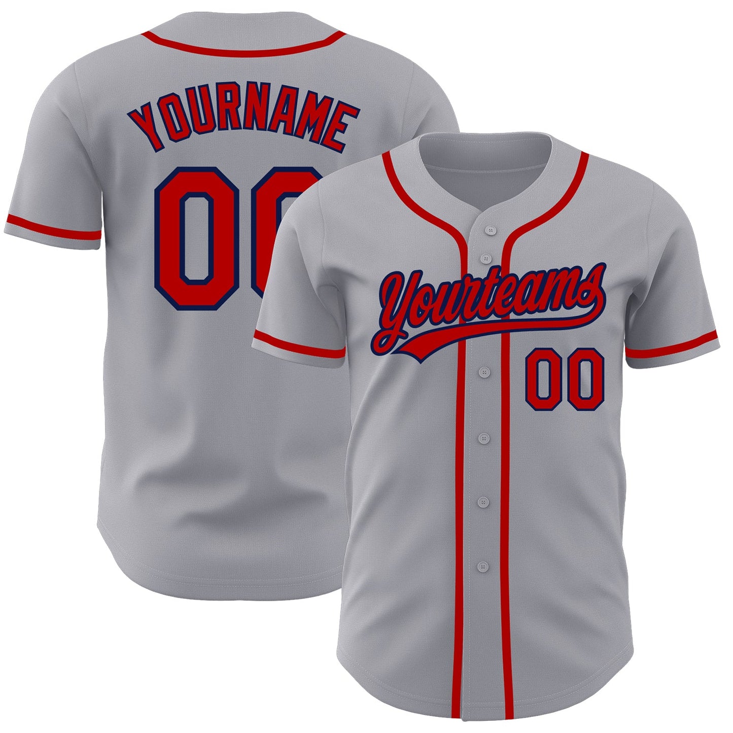 Custom Gray Red-Navy Authentic Baseball Jersey - Sky-Custom