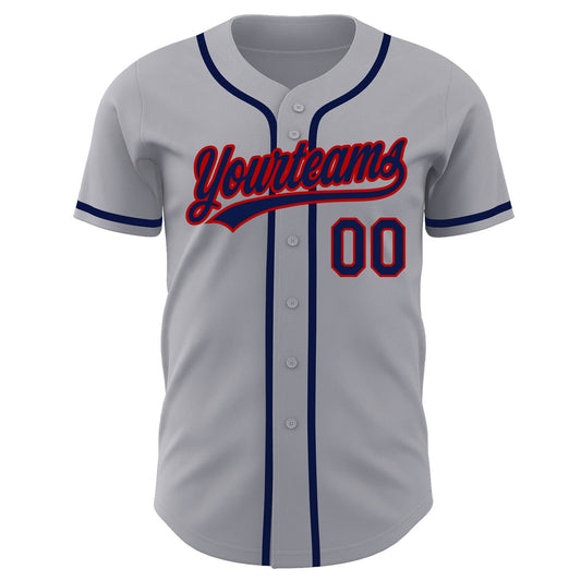 Custom Gray Navy-Red Authentic Baseball Jersey - Sky-Custom
