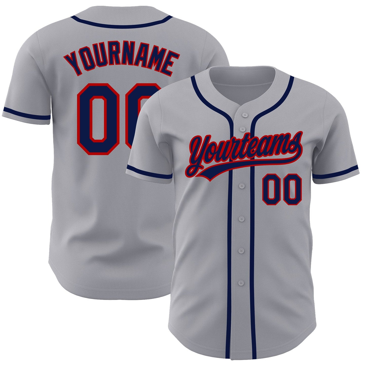 Custom Gray Navy-Red Authentic Baseball Jersey - Sky-Custom