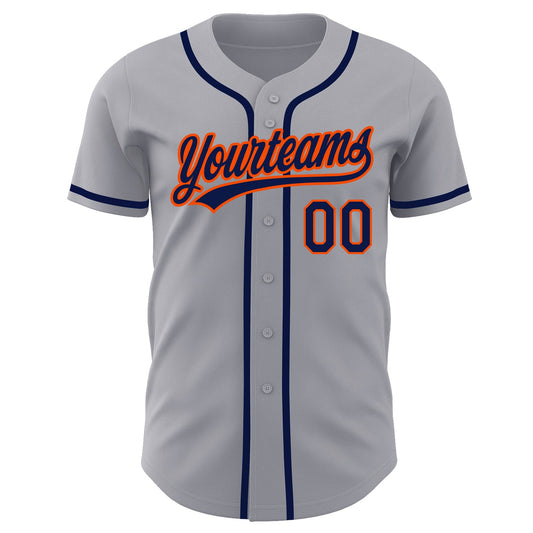 Custom Gray Navy-Orange Authentic Baseball Jersey - Sky-Custom