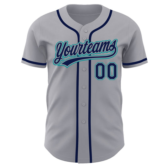 Custom Gray Navy-Teal Authentic Baseball Jersey - Sky-Custom