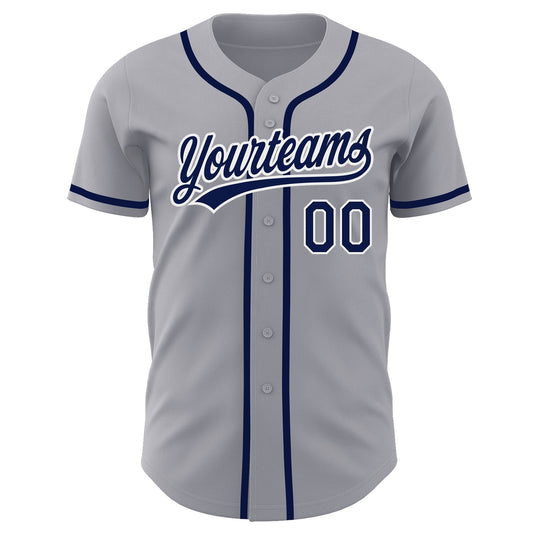 Custom Gray Navy-White Authentic Baseball Jersey - Sky-Custom