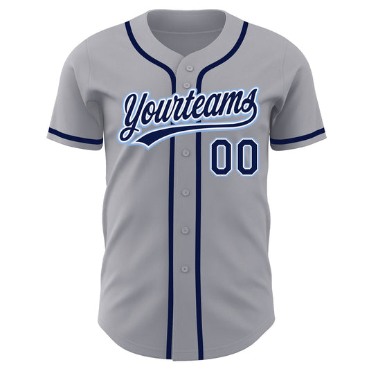 Custom Gray Navy-Light Blue Authentic Baseball Jersey - Sky-Custom