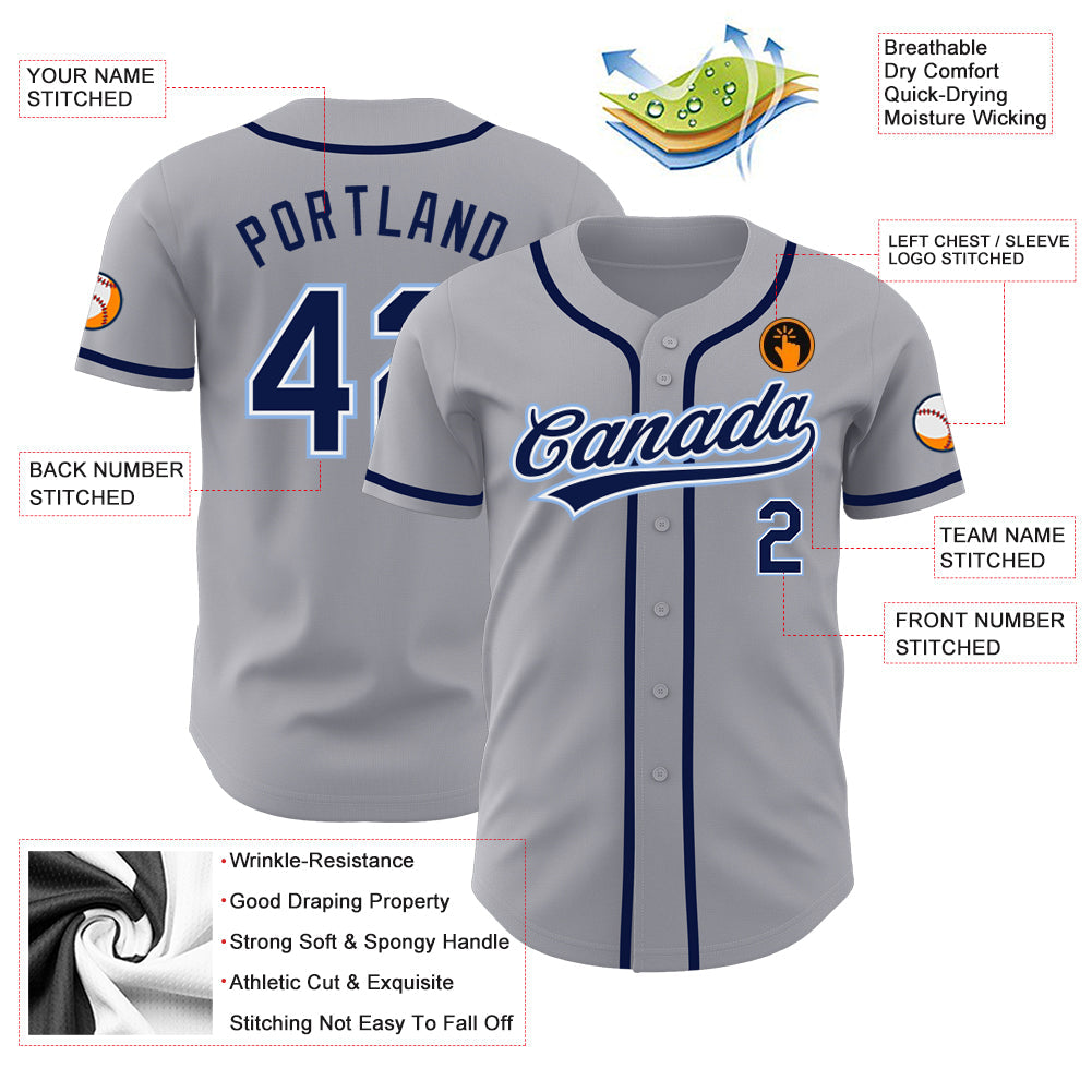 Custom Gray Navy-Light Blue Authentic Baseball Jersey - Sky-Custom