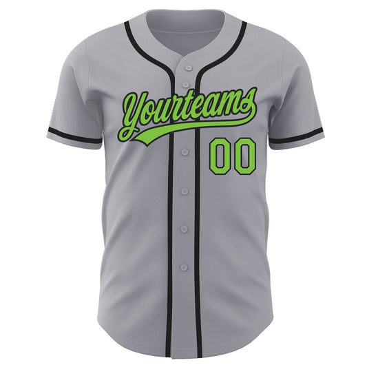 Custom Gray Neon Green-Black Authentic Baseball Jersey - Sky-Custom