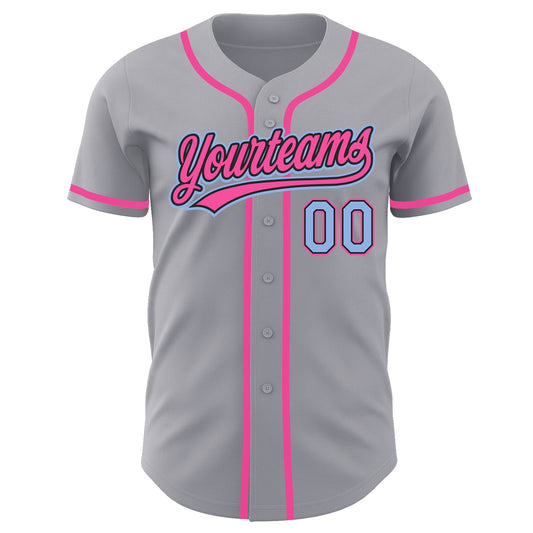 Custom Gray Light Blue Black-Pink Authentic Baseball Jersey - Sky-Custom