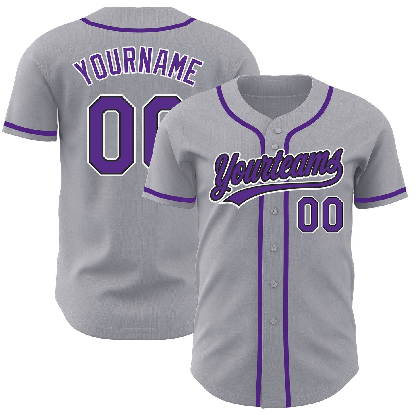 Custom Gray Purple-Black Authentic Baseball Jersey - Sky-Custom