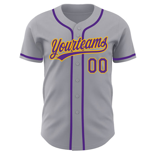 Custom Gray Purple-Gold Authentic Baseball Jersey - Sky-Custom