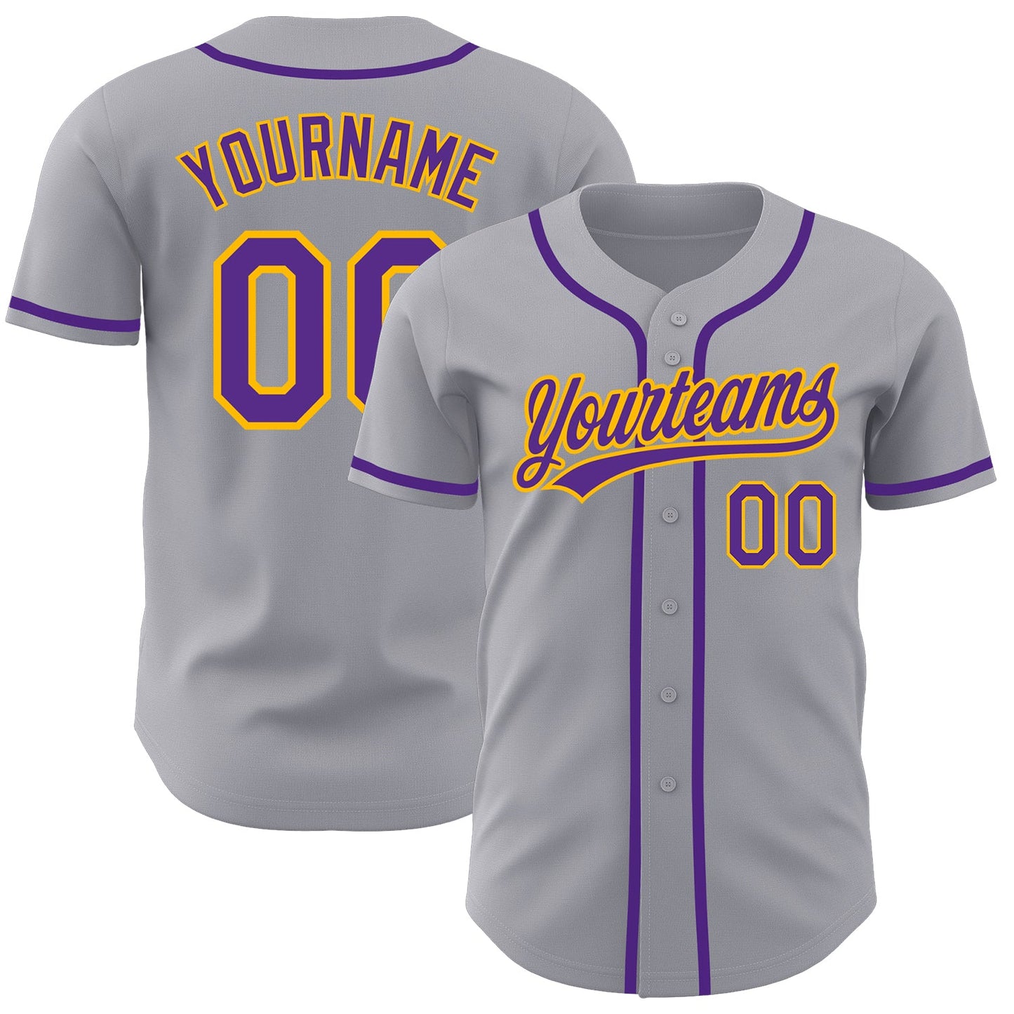 Custom Gray Purple-Gold Authentic Baseball Jersey - Sky-Custom