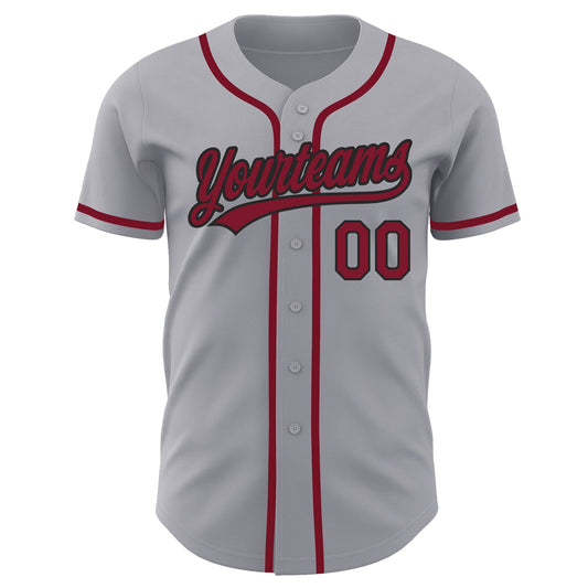 Custom Gray Crimson-Black Authentic Baseball Jersey - Sky-Custom