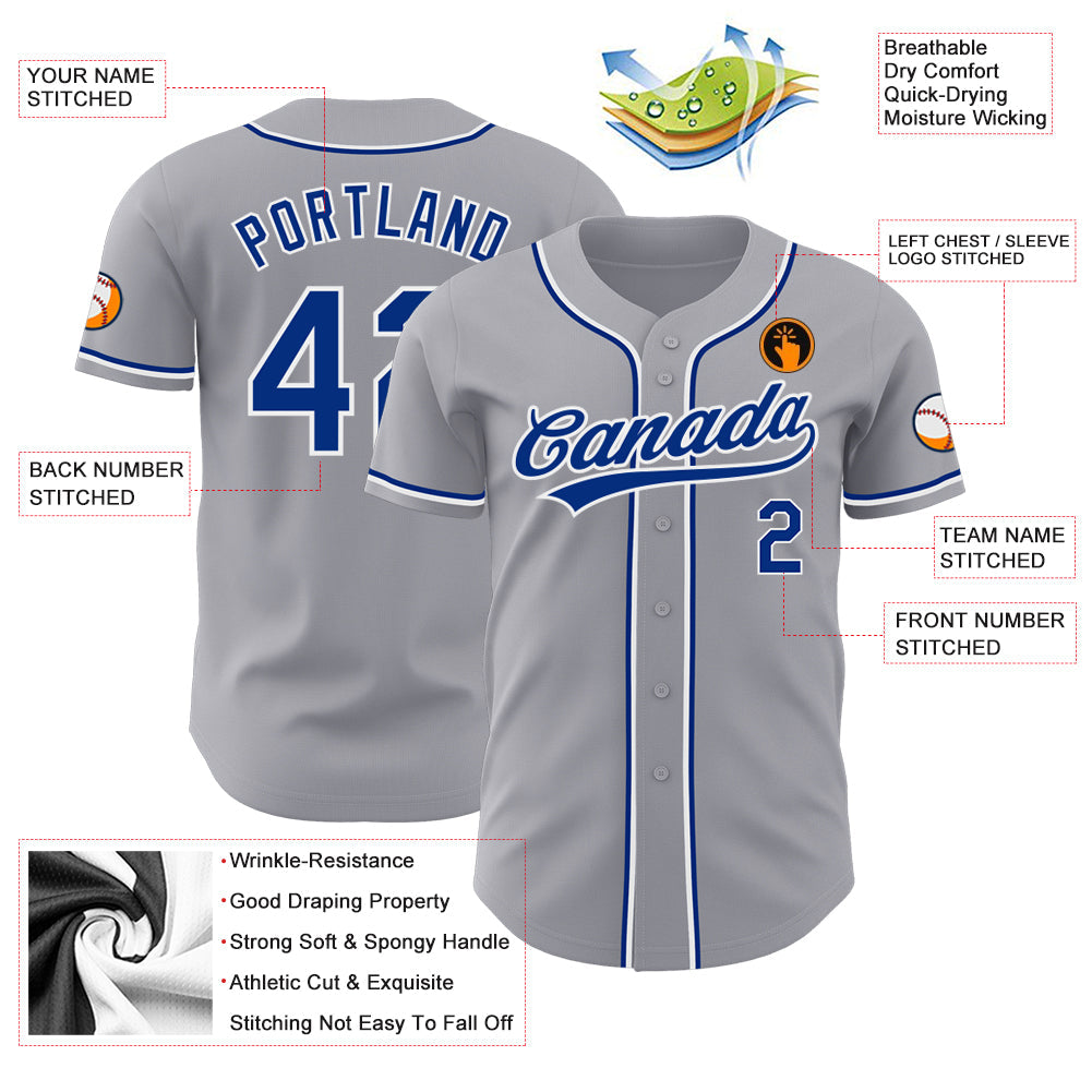 Custom Gray Royal-White Authentic Baseball Jersey - Sky-Custom
