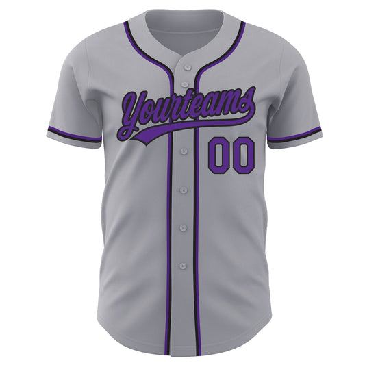 Custom Gray Purple-Black Authentic Baseball Jersey - Sky-Custom